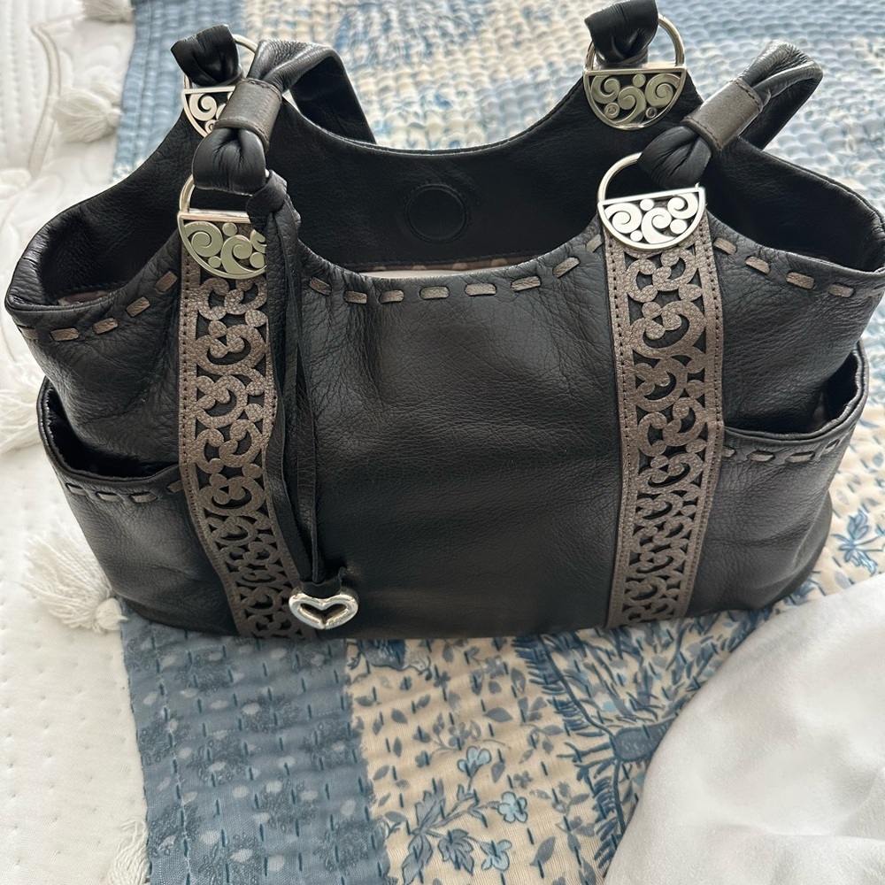 Brighton Black Leather Shoulder Bag with Silver Accents - Picture 2 of 11